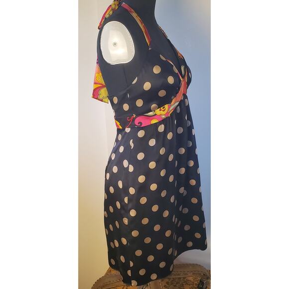 OC by OC Oleg Cassini Sz 6 Silk Halter Dress Black Polka Dot Floral Self Slip - Picture 4 of 11